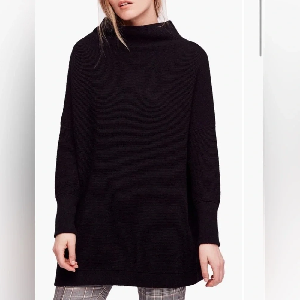 Free People Womens Small Black Ottoman Slouchy Tunic Mock Neck Oversized Sweater